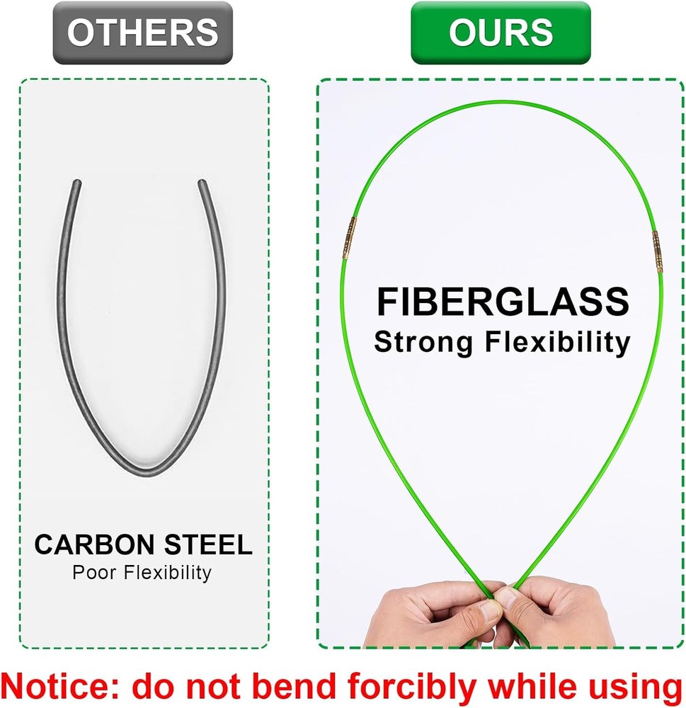 32.5FT Fiberglass Running Electrical Wire Cable Glow Rods Wire Pulling, Fish Tap