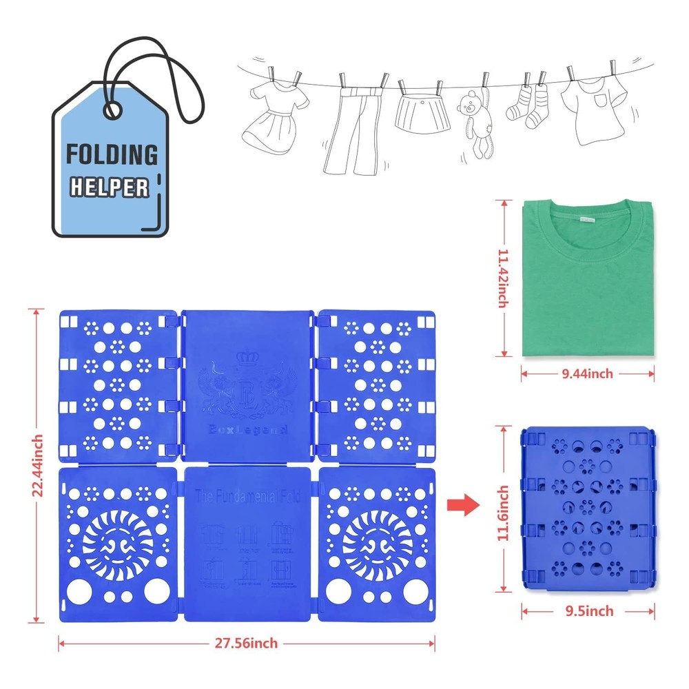 Version 3 Shirt Folding Board Durable Plastic Laundry Organizer Blue