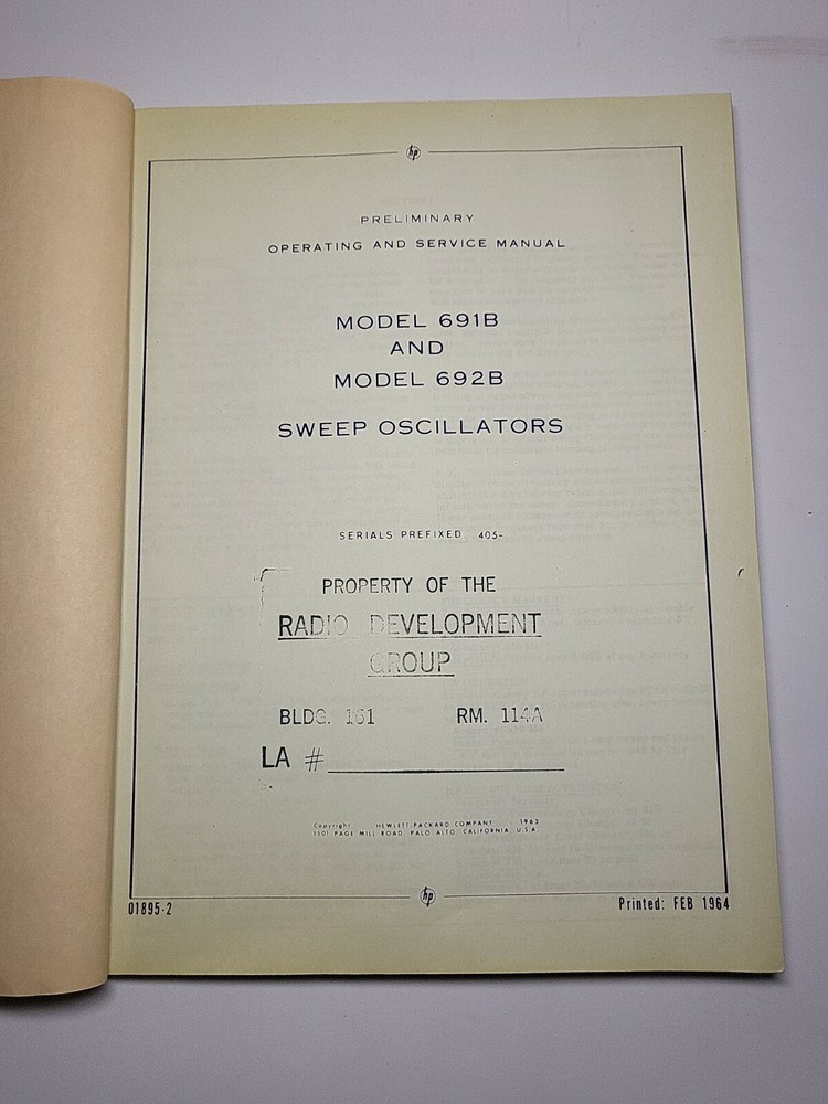 HP 691B / 692B Sweep Oscillators Preliminary Operating & Servicing Manual