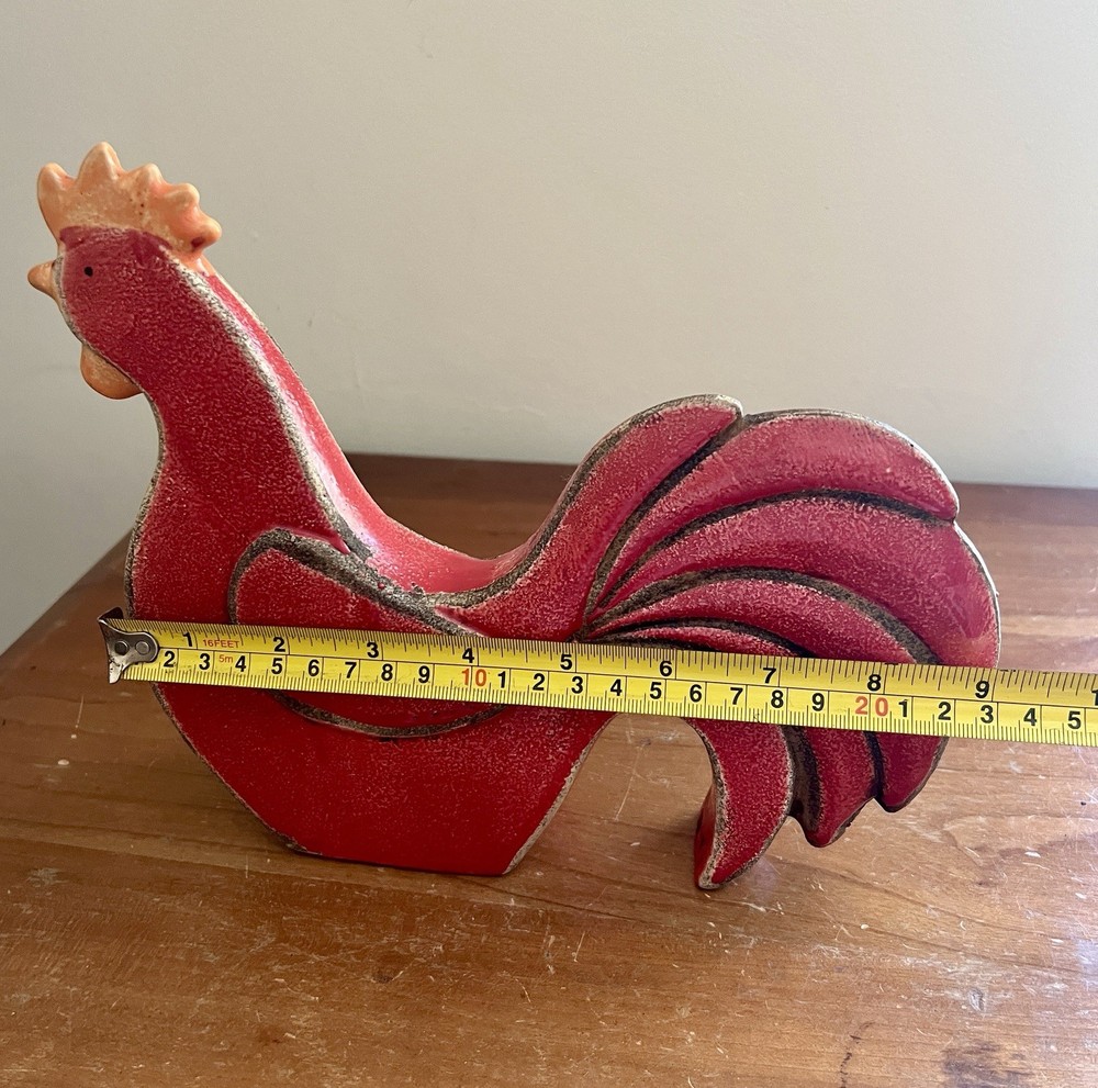 Ceramic Red Rooster Tabletop Farm Decor Distressed Look