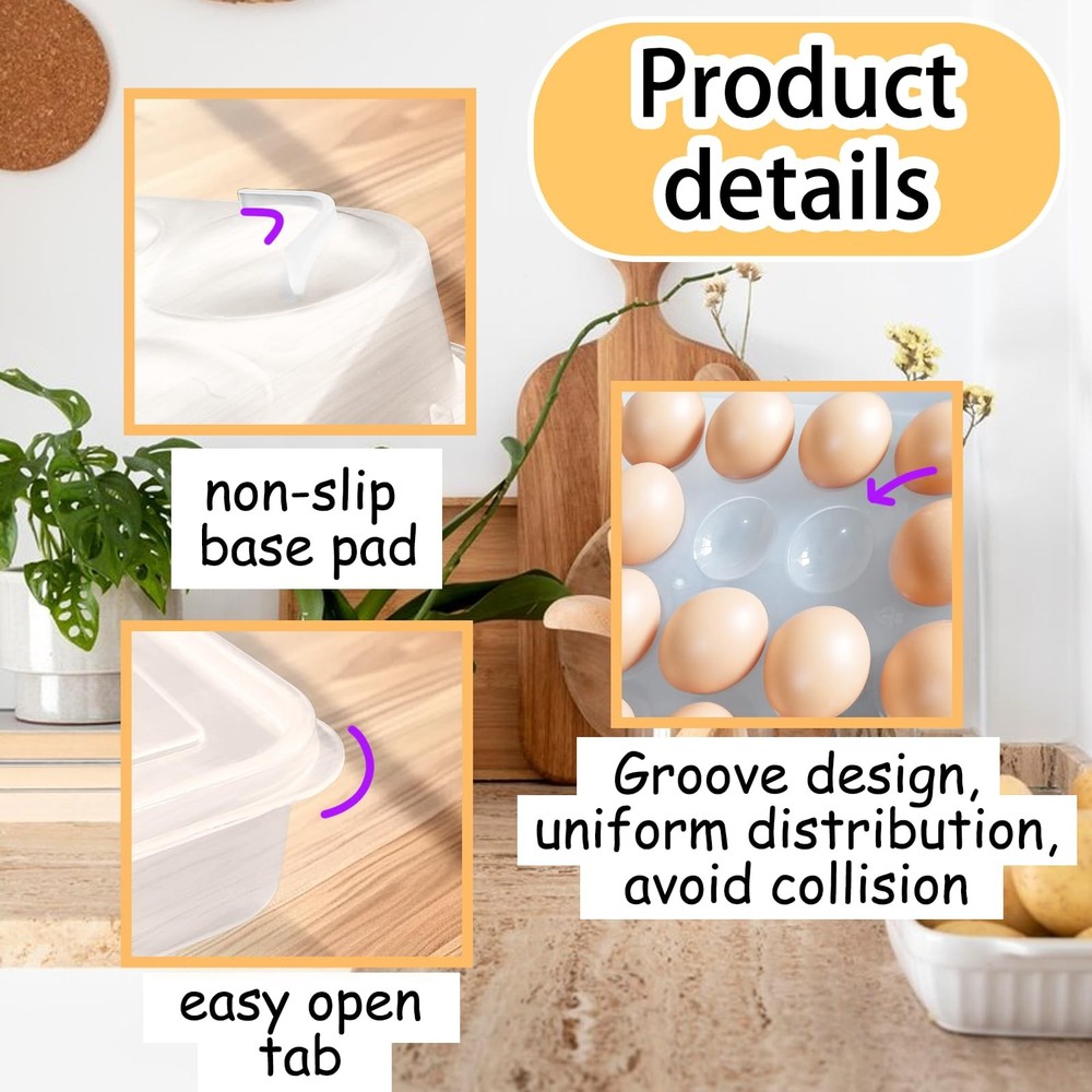 3 Pack Portable Deviled Egg Tray Carrier with Lid,Portable Egg Storage Contai...