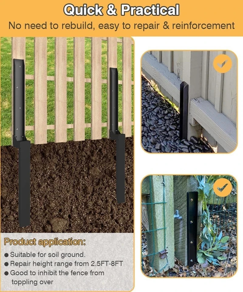 2 Packs Fence Post Anchor Kit, Heavy Duty Metal Steel Fence Post Repair Kit,...