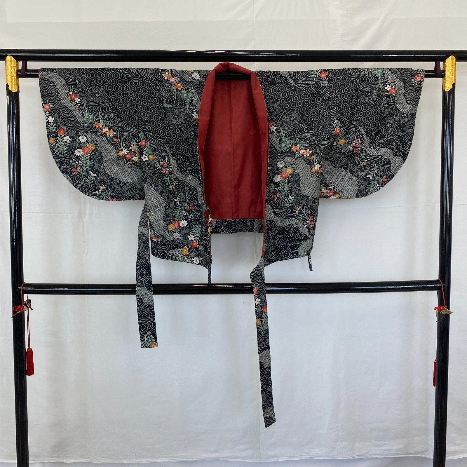 Japanese Vintage Kimono Haori Jacket Polyester Black Traditional Authentic