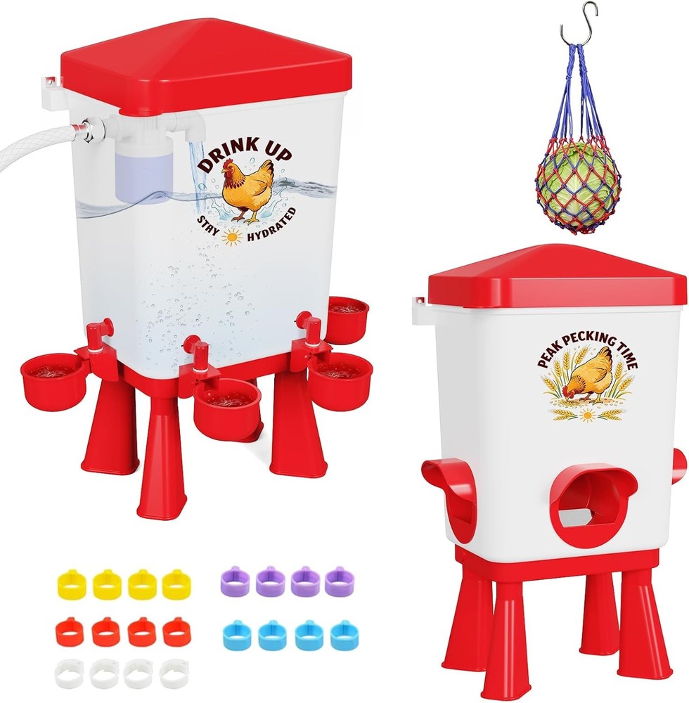 3 Gallon Chicken Feeder & Waterer Set Large Chick Water W/ Automatic Float Valve