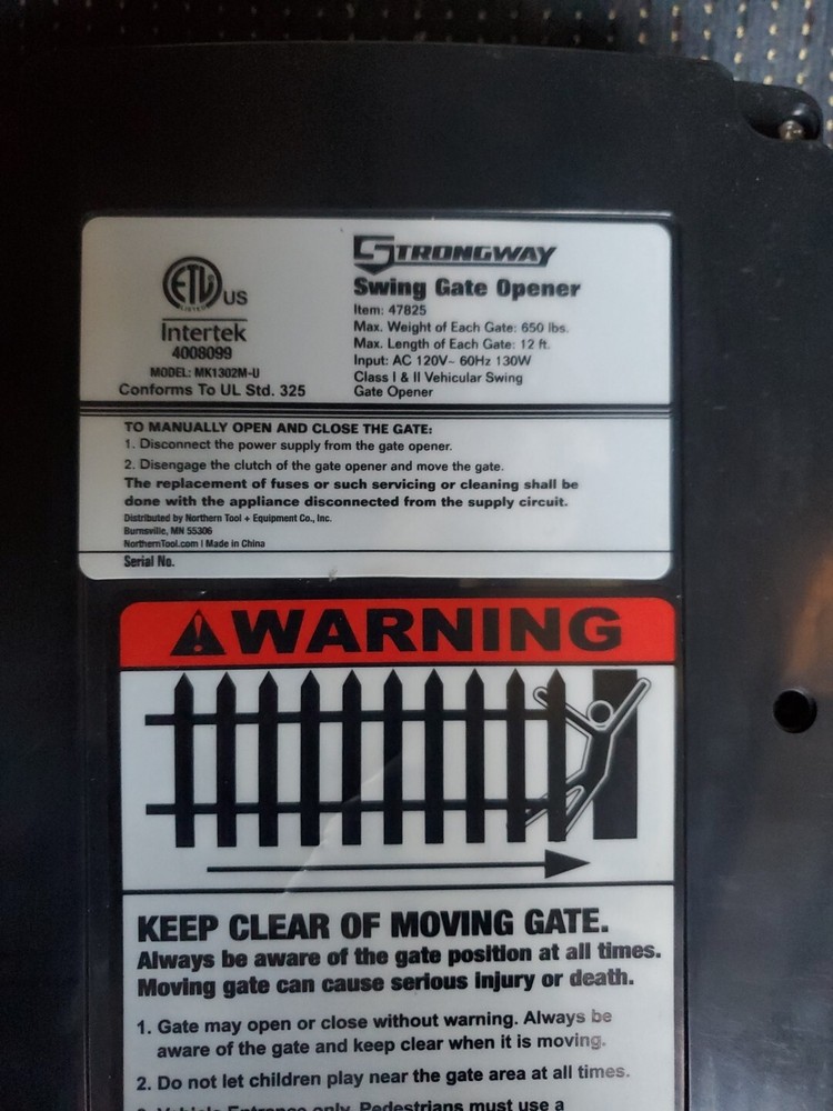 Strongway Swing Gate Opener Control Box Only. 47825