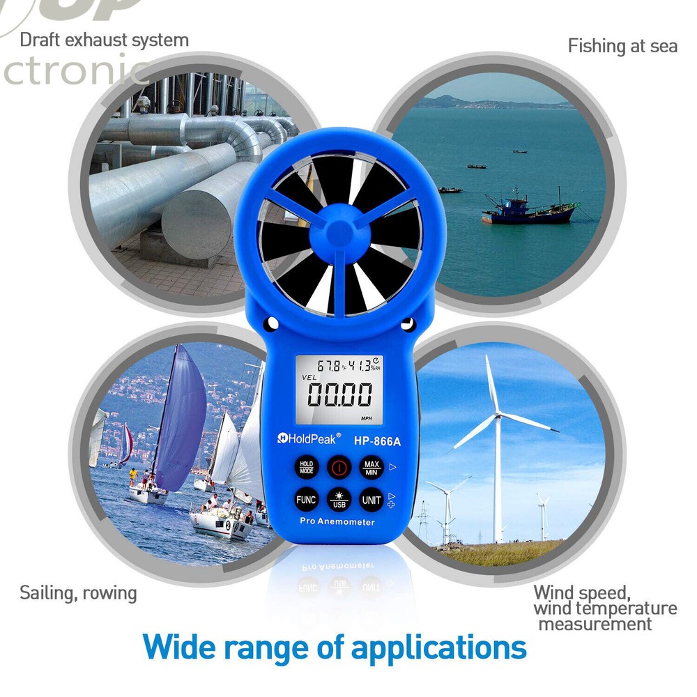 Handheld Digital LCD Anemometer Temperature Gauge Air Wind Speed Vane Meter 866A