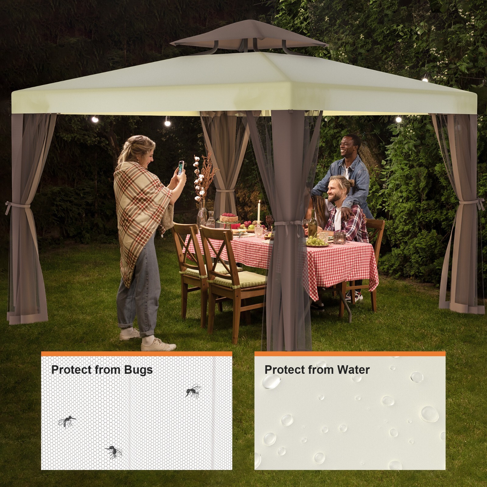 Outdoor Patio Gazebo 10x10 Pop Up Heavy Duty Canopy Tent For Backyard，Garden