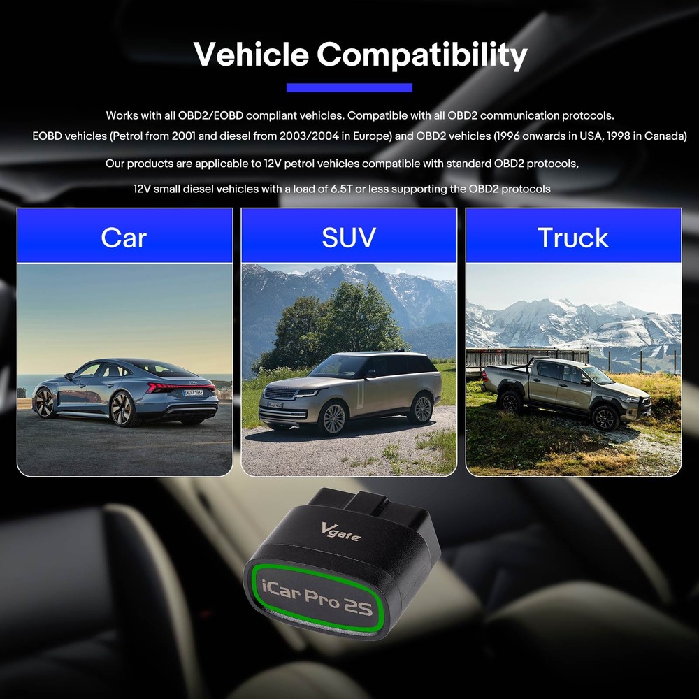 Vgate iCar Pro 2S Bluetooth OBD-II Diagnostic Adapter for OBD2/EOBD Vehicles