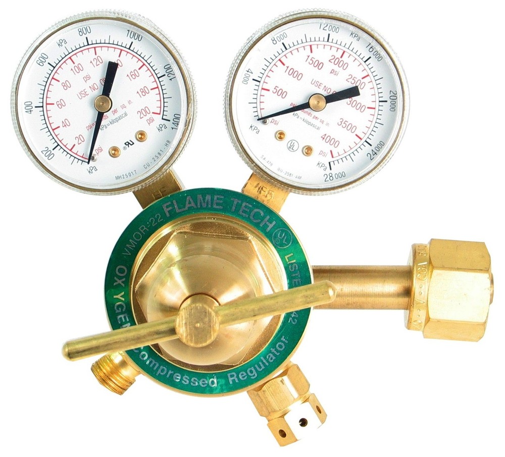 Flame Tech Medium Duty Oxygen Regulator, Easy to Read Dual Scale, Forged Bras...