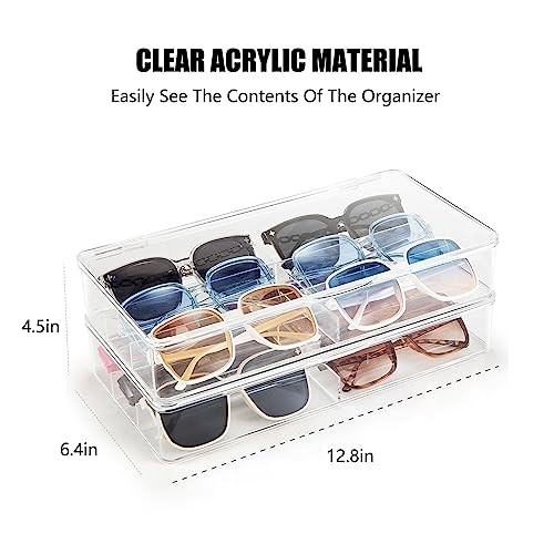 Acrylic Sunglasses Organizer with Lid, Stackable Glasses Storage Organizer -