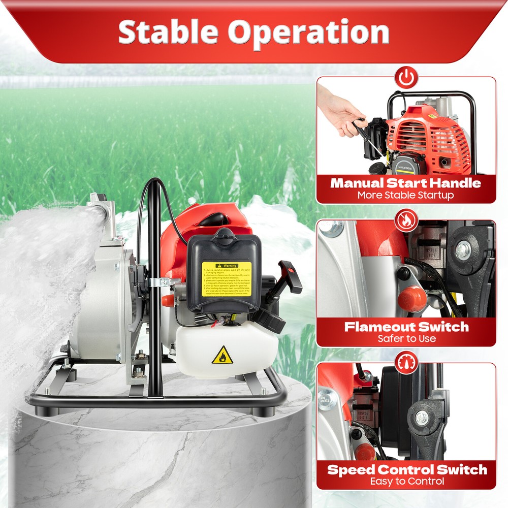 2-Stroke 43cc Single Cylinder Air-cooled Engine Portable Gas Powered Water Pump