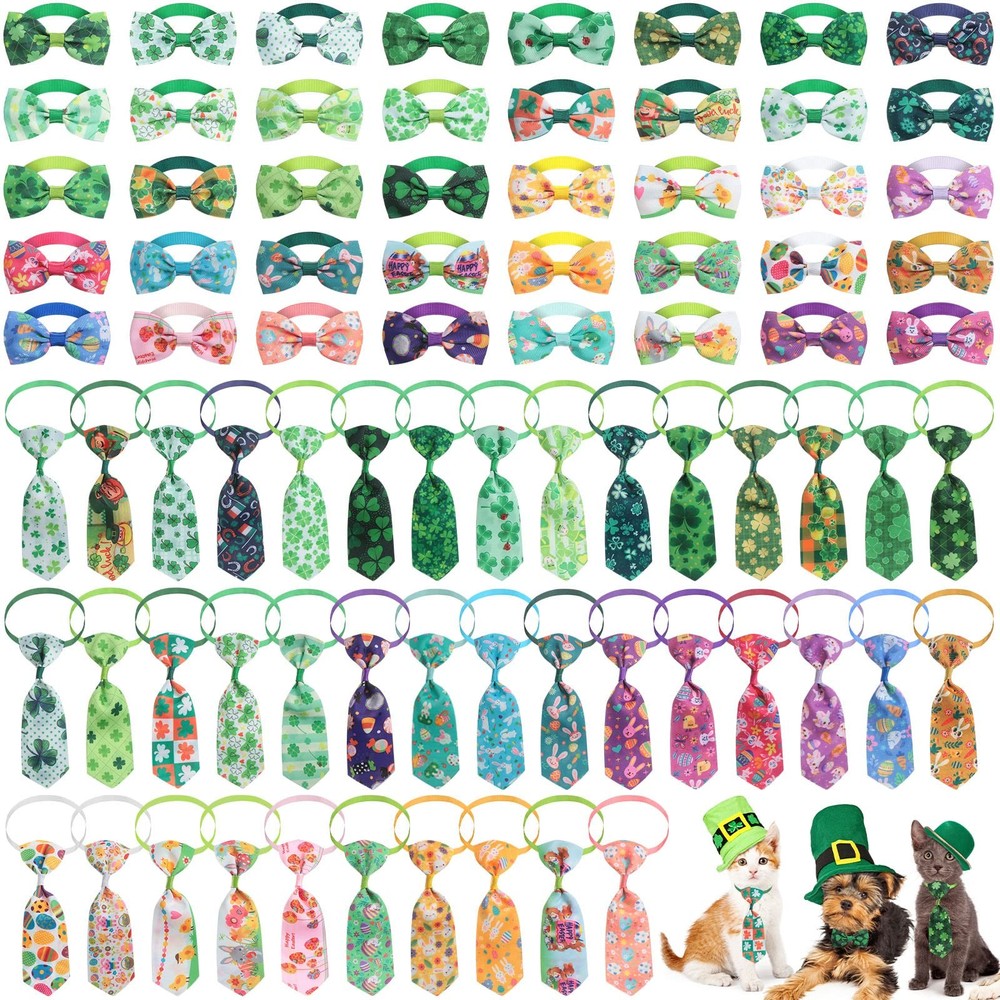 Reginary 80 Pieces Easter and St Patricks Day Dog Bow Tie Collar Set Include ...