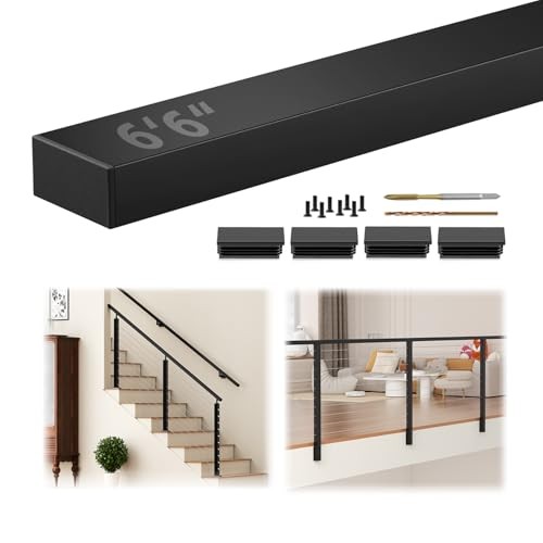 6'6" Stainless Steel T304 Handrail Black, Cuttable Rectangular Handrail Flat
