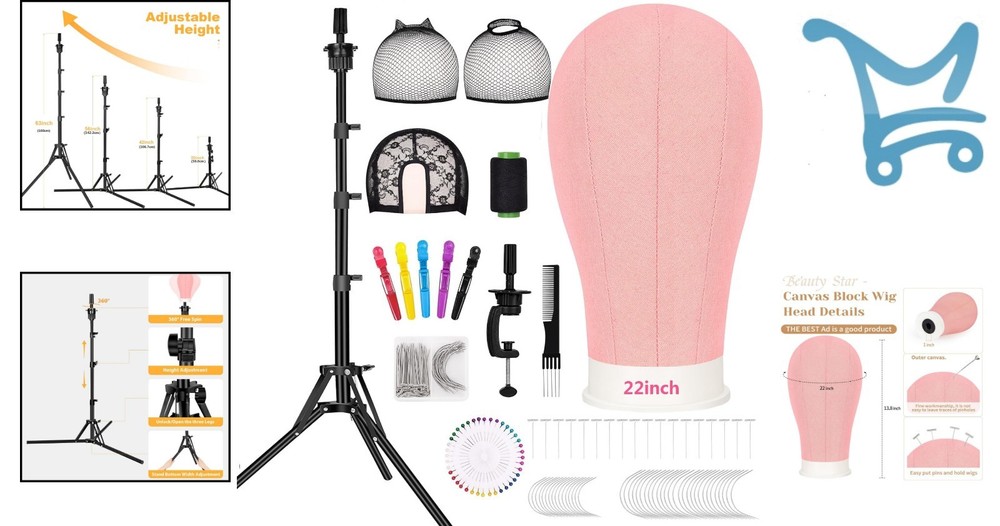 Wig Stand Tripod with Mannequin Head Kit for Styling Making Display