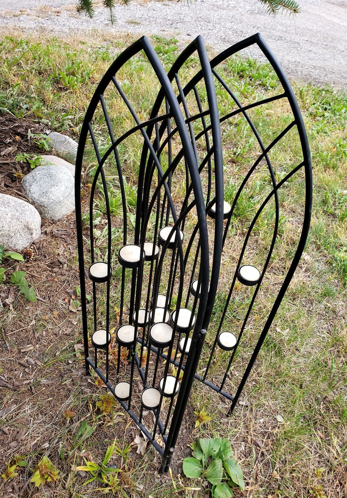Black Cathedral Wedding Fireplace Screen Tealight Candleholders 3-Panel Divider