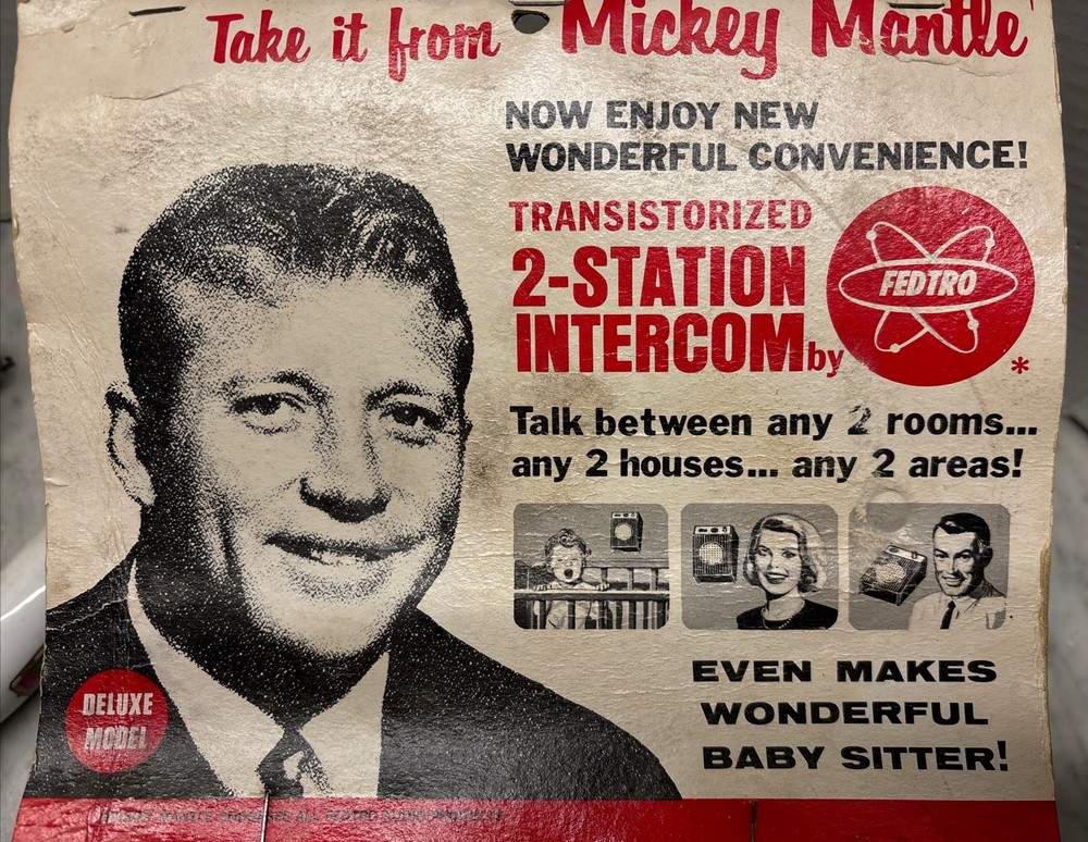 1966 TRANSISTORIZED FEDTRO New WIRELESS INTERCOM 2-STATION DELUXE MICKEY MANTLE