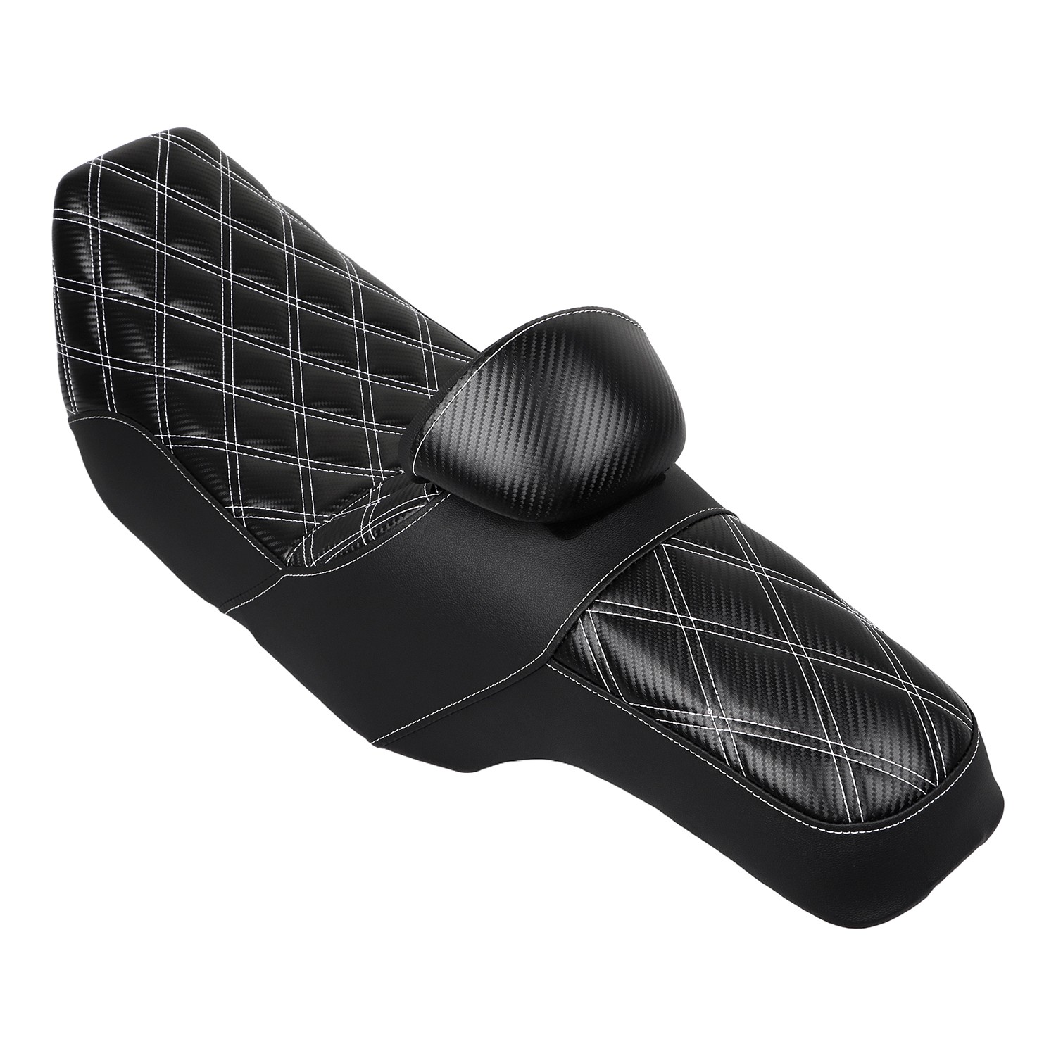 White Diamond Driver Passenger 2-Up Seat w/ Backrest For Harley Road King 97-07