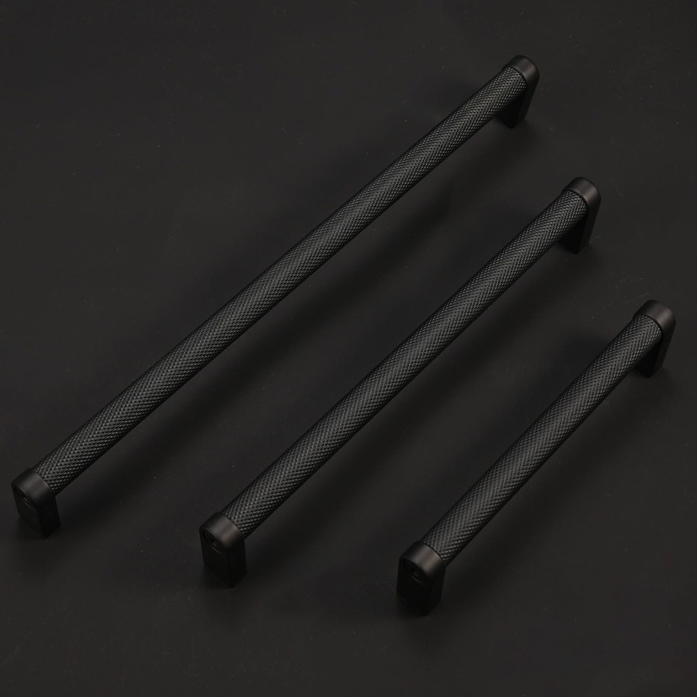 30 PCS 5 Inch Matte Black Kitchen Cabinet Handles Knurled Drawer Pull Hardware
