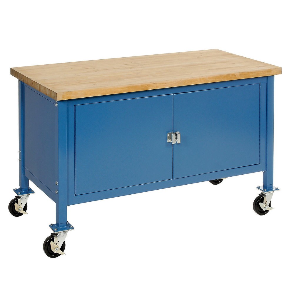 Mobile Workbench with Security Cabinet Maple Butcher Block Square Edge 72"W x
