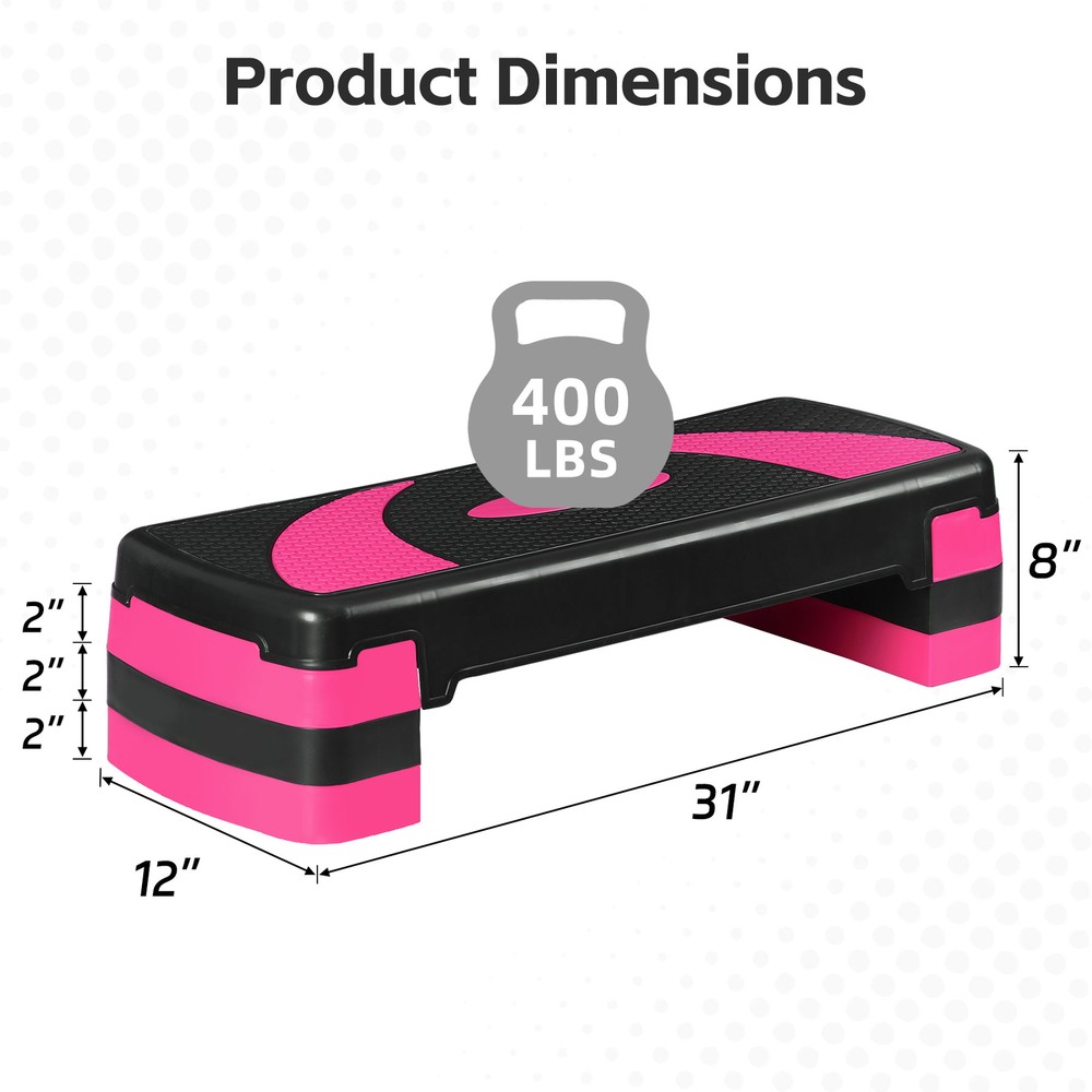 31" Aerobic Exercise Folding Step Platform for Workout 3 Height Stepper Pink