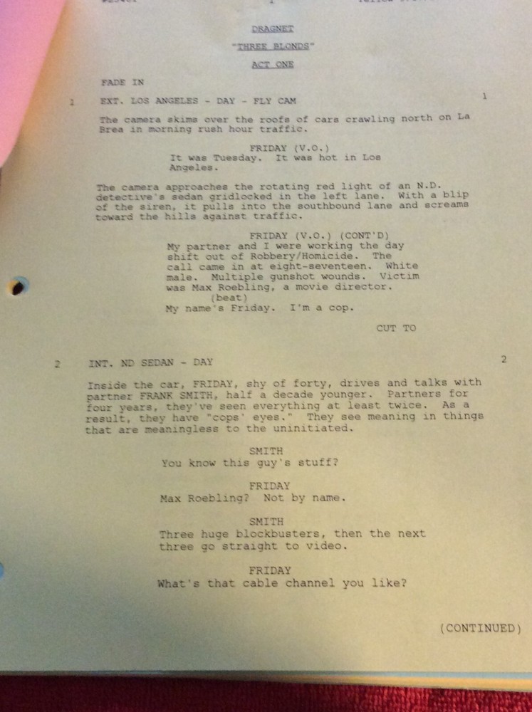 ORIGINAL SCRIPT DRAGNET THREE BLONDS ED O'NEILL EVA LONGORIA ETHAN EMBRY