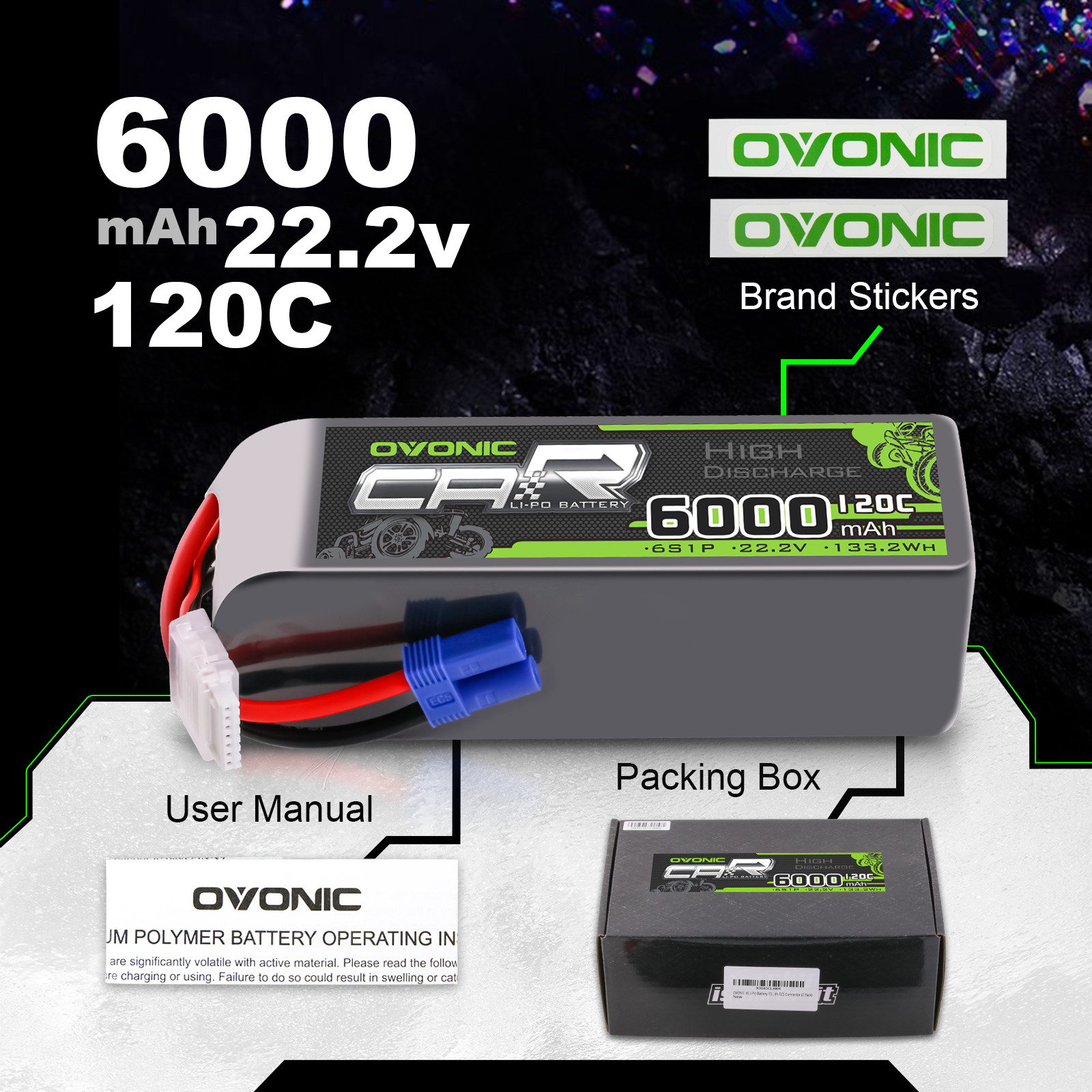 2x Ovonic 22.2V 6S 6000mAh 120C Lipo Battery EC5 for RC Car Truck Heli Jet Boat