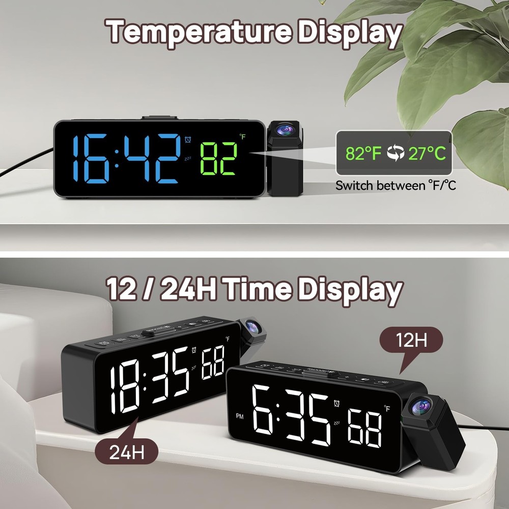 Netzu Projection Alarm Clock for Bedroom Ceiling, Small Compact Plug-in Digit...