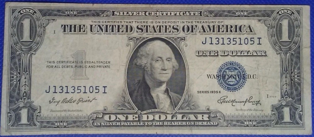 1935E $1 Silver Certificate With Major Reverse Misalignment ERROR Note 1935-e sc