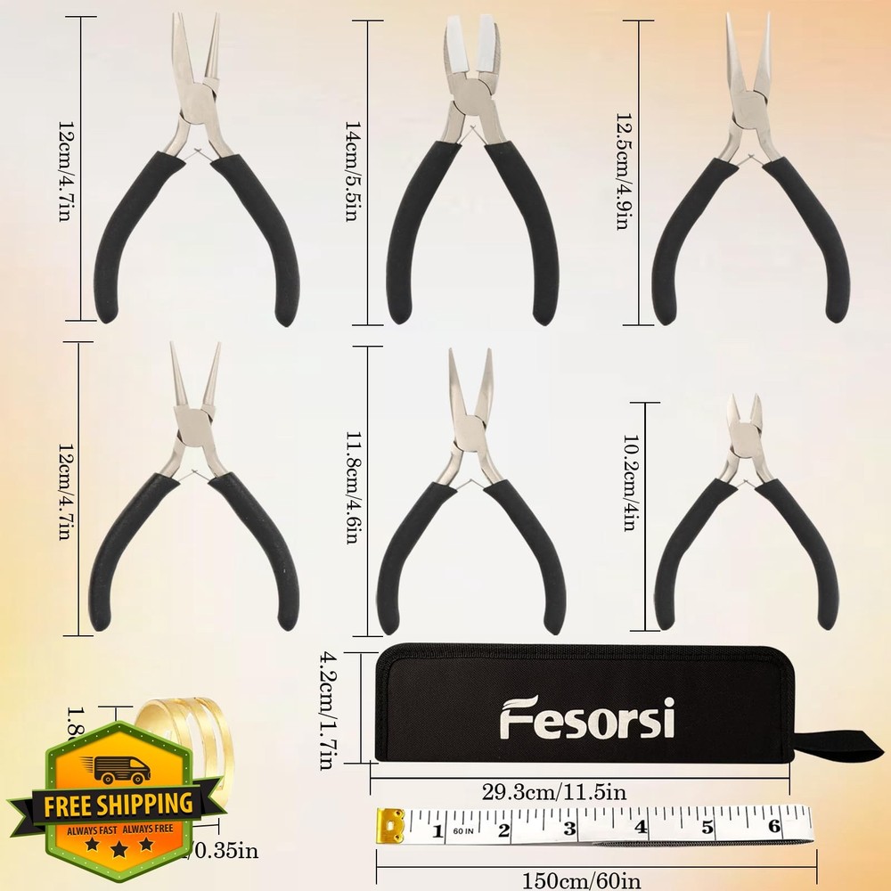 Fesorsi 6pc Jewelry Pliers Set Mini Tools for Making Repairs