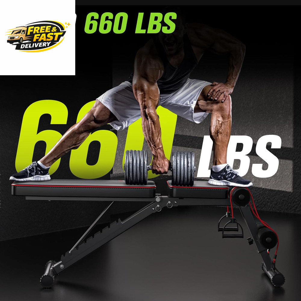 Adjustable Folding Weight Bench for Home Gym, 660 Lbs Capacity Multi-Functional