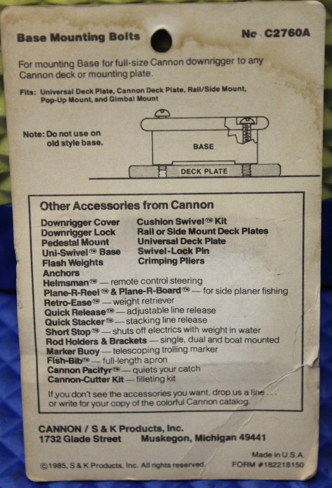 Cannon Downriggers Base Mounting Bolts 2" Model C2760A 4-Count
