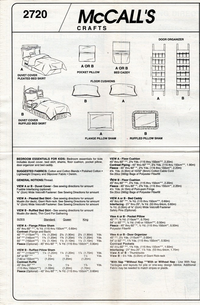 "Kidsroom Essentials" ©2000 McCall's Home Decorating Sewing Craft Pattern # 760