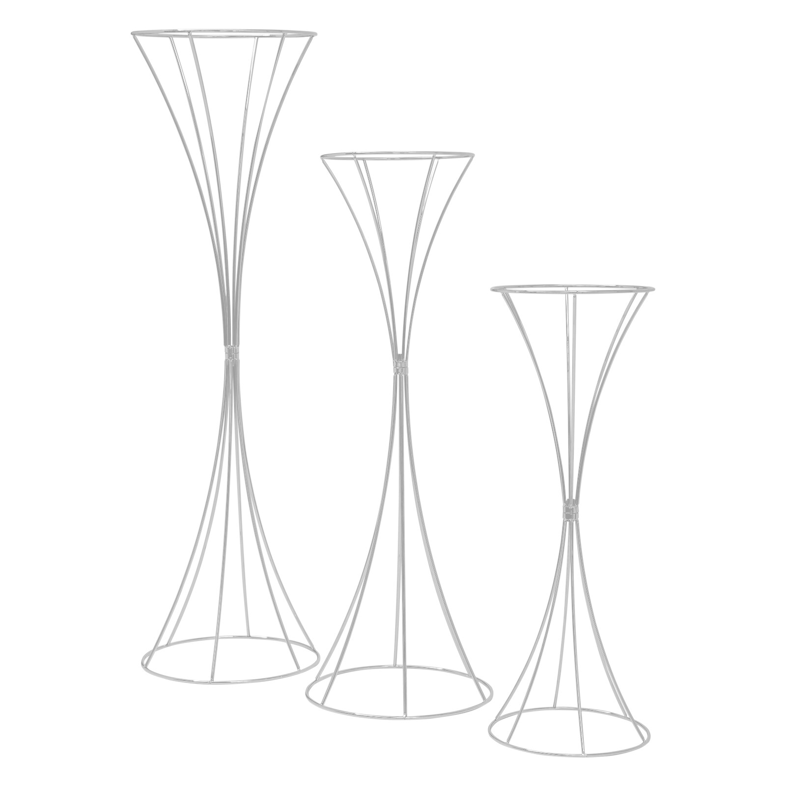 3pcs Modern Flower Stands Hourglass Shape Flower Stand Iron For Party Silver New