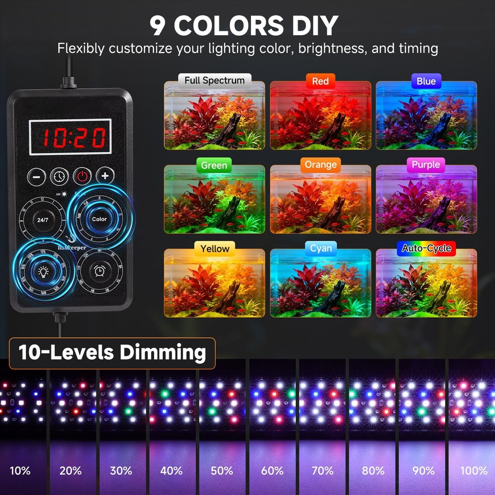 fishkeeper Smart LED Aquarium Light with One-Button Real-Time Sync, 24/7 Mode Fu
