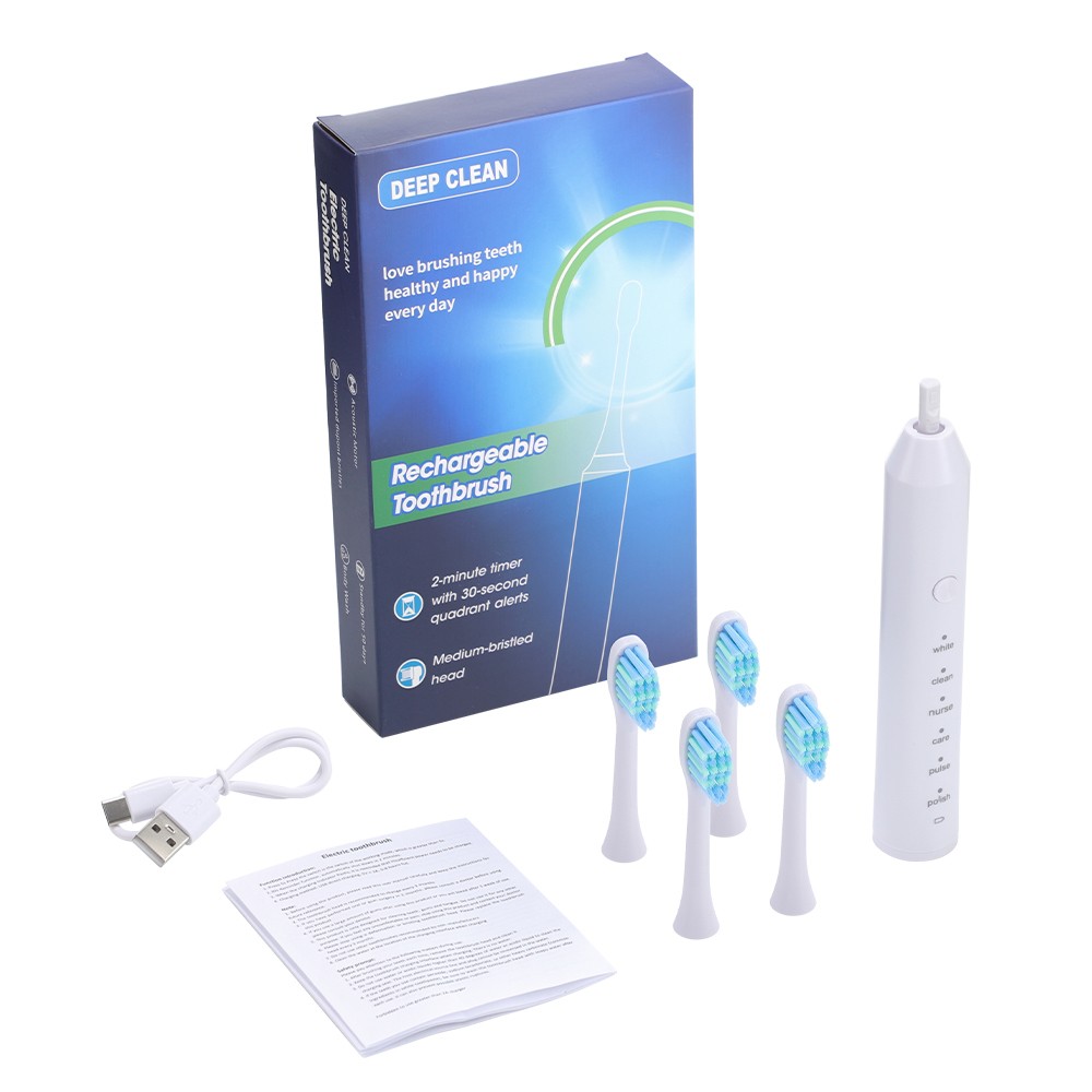 Electric Toothbrush Rechargeable with 4 Brush Heads 6 Modes Timer