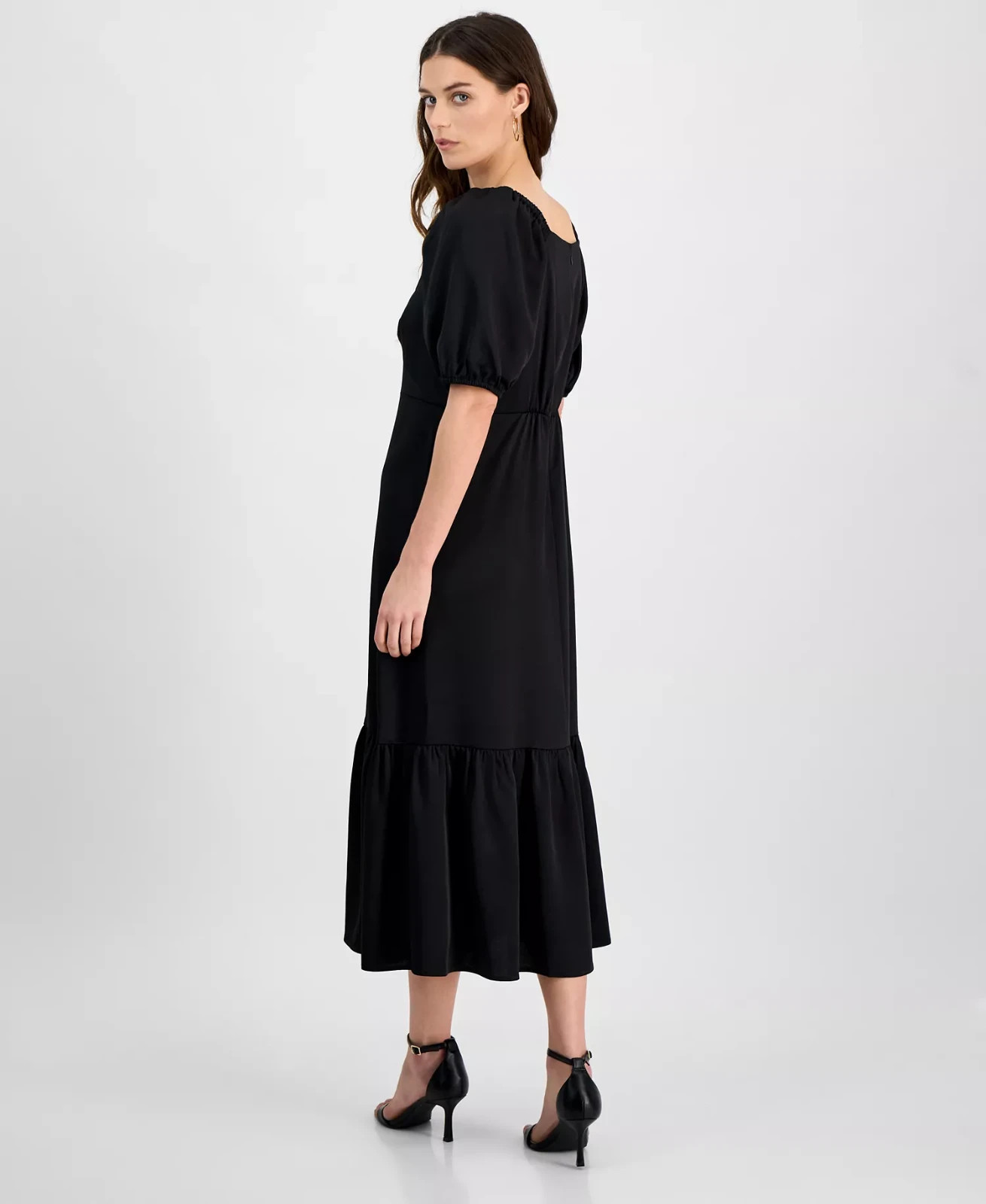 Anne Klein Women's Rhinestone Puff-Sleeve Midi Dress MSRP $139