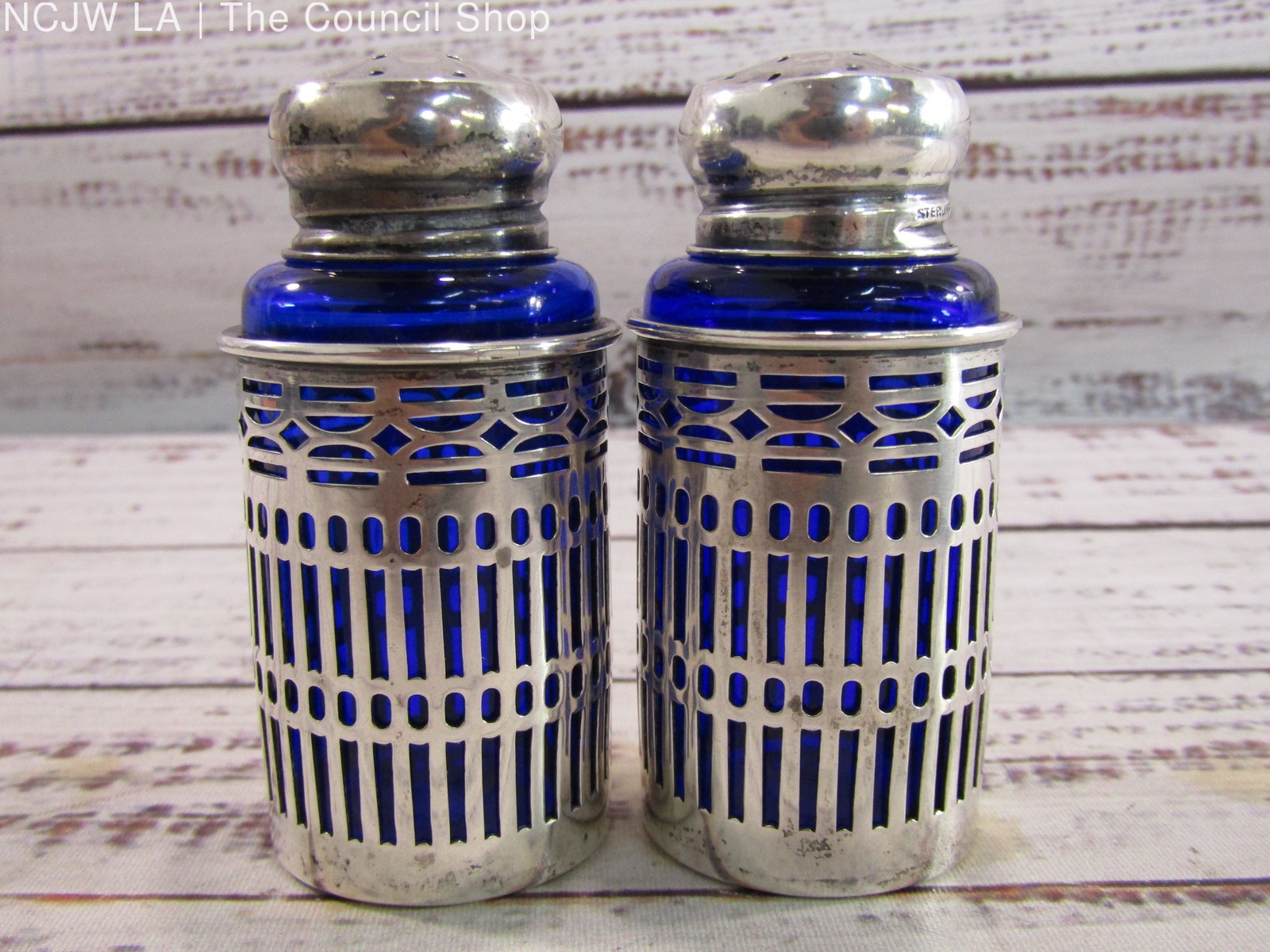 Vintage GHF Sterling Silver Cobalt Blue Salt & Pepper Shakers