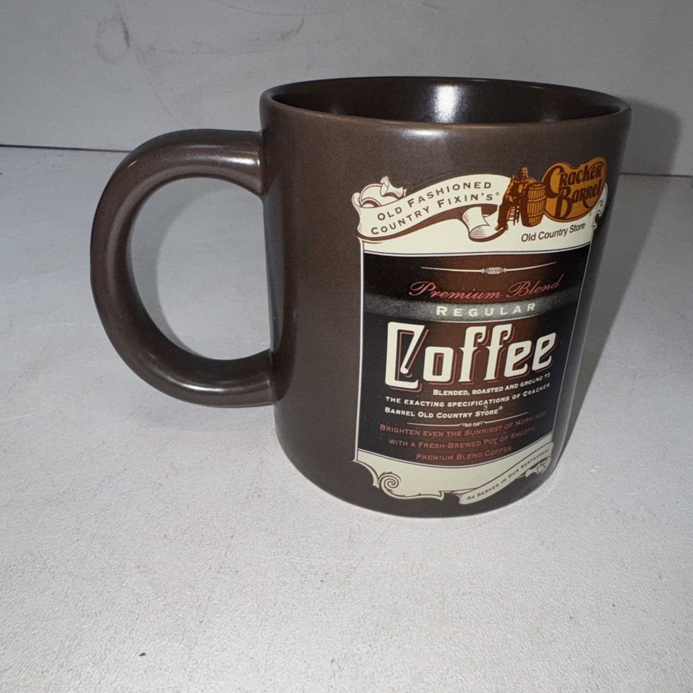 Large Cracker Barrel “Premium Blend Regular Coffee” Brown Ceramic Coffee Mug
