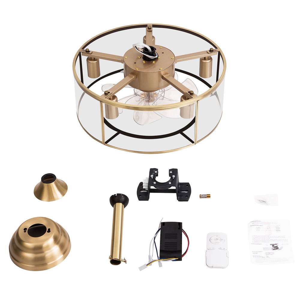 18in Ceiling Fan Light Gold Retro 2 in 1 Light and Fan Memory Function w/ Remote