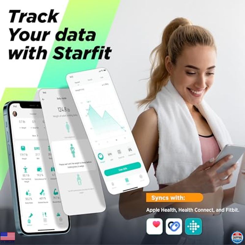 Runstar High Precision Smart Scale - Body Weight & Fat Analyzer, LCD, App Sync