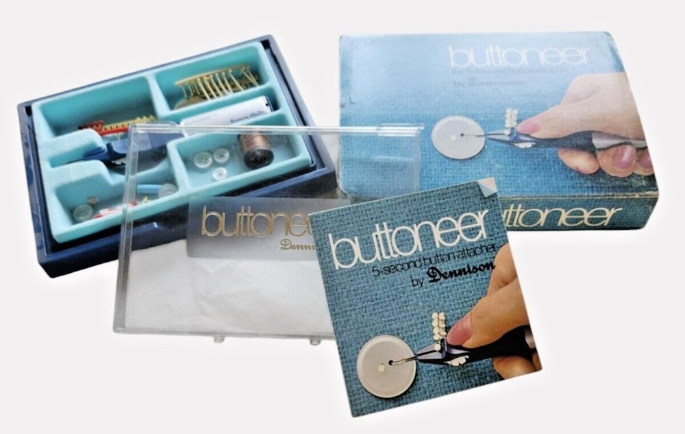 Button Attacher Kit By Dennison - Complete Set With Instructions & Storage Box