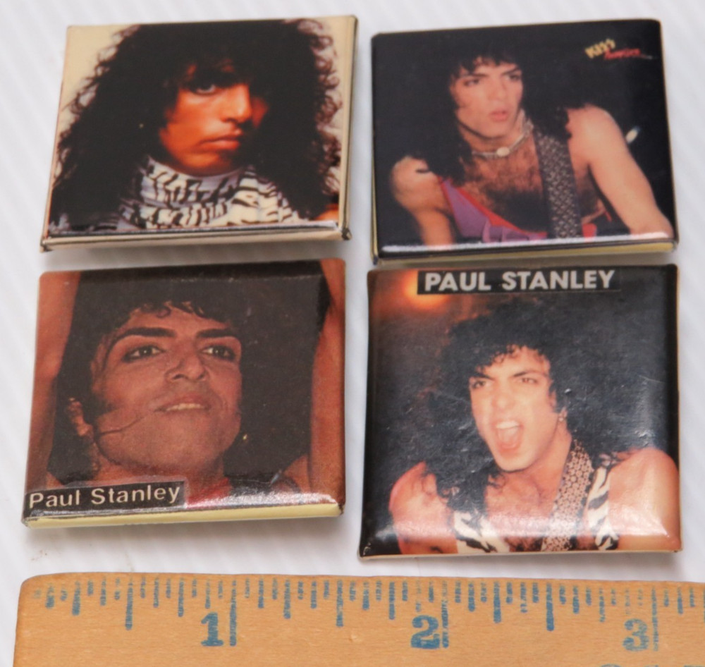 KISS VINTAGE 1980's SQUARE BUTTONS FROM CANADA - LOT OF 4 GROUP SET #20