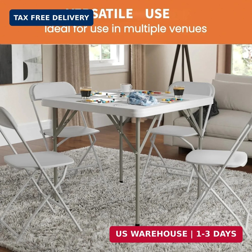 34" Square Folding Table Fold-in-Half Utility Dining Portable Table Heavy Duty H