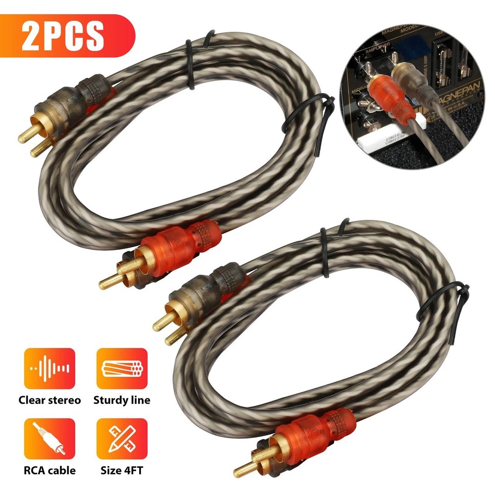 High Quality 2PCS RCA Cables 2 Channel Twisted 4Ft Shielded Interconnect New