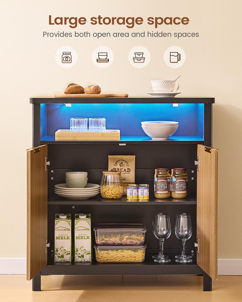 Sideboard Buffet Storage Cabinet,Buffet Table with Storage & Led Lights, Coffee