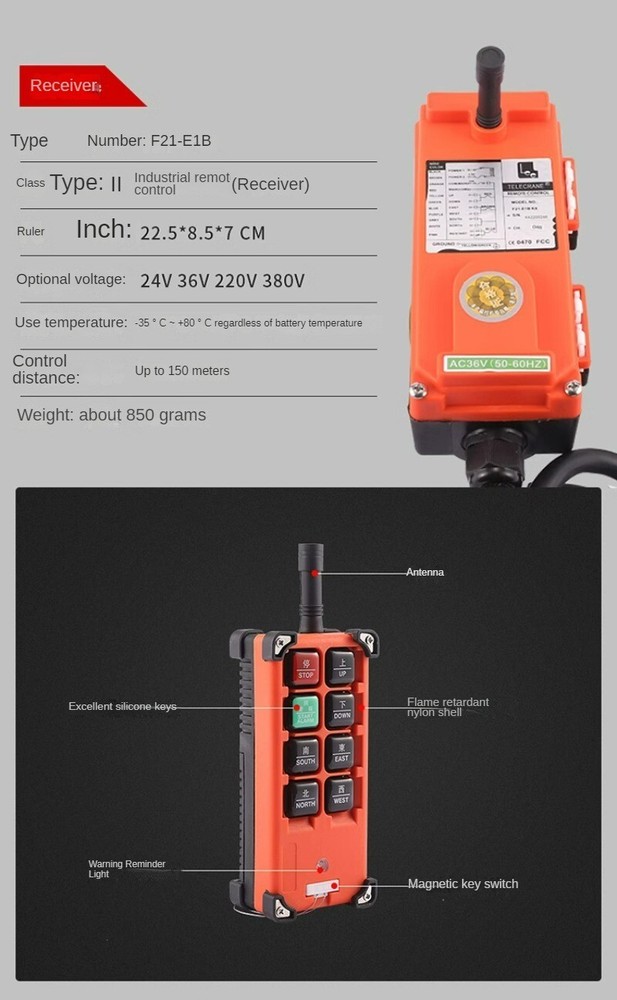 Industrial Wireless Remote Control F21-E1B Crane Electric Switch Three-phase