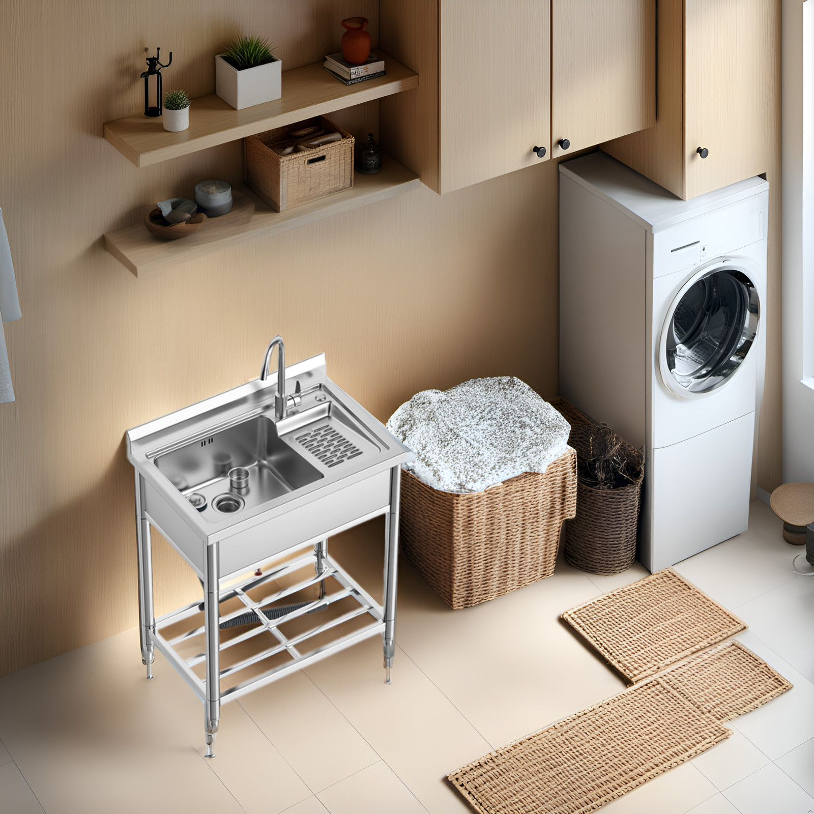 28''/36/39'' Stainless Steel Utility Sink Free Standing Single Bowl Laundry Tub