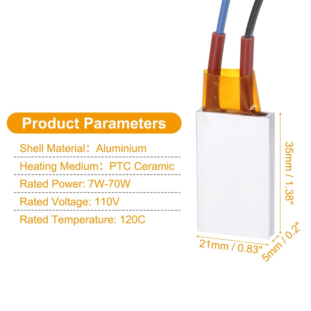 2 Pcs PTC Heating Element 110V 7W-70W 120C PTC Heating Plate