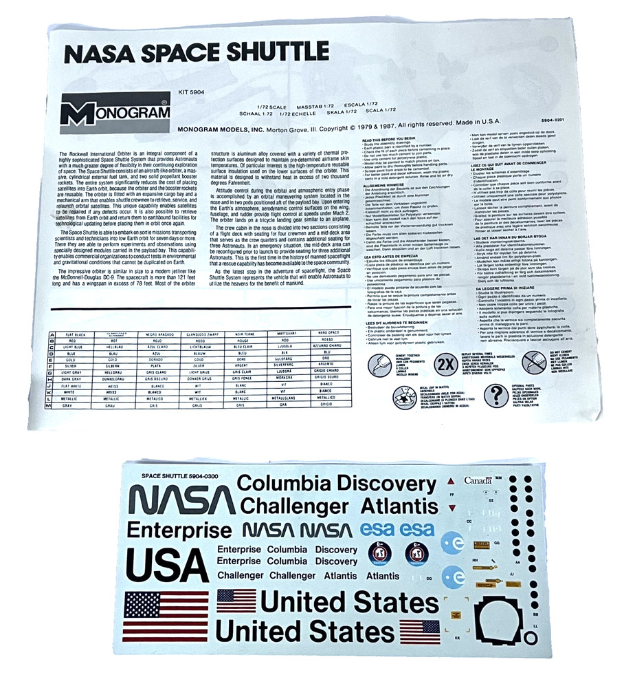 Monogram NASA Space Shuttle 1:72 Scale Kit #5904 Vintage Model
