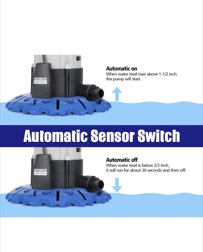 CIPU 1/3HP Pool Cover Drain Water Pump with Automatic Sensor Switch 2520GPH High